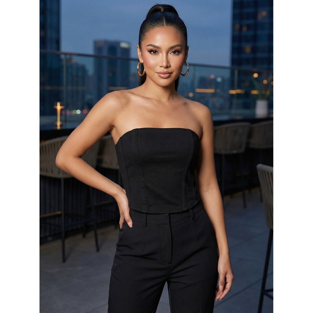 No Boundaries Womens XS Black Strapless Corset Tube Top NB25HQ014359